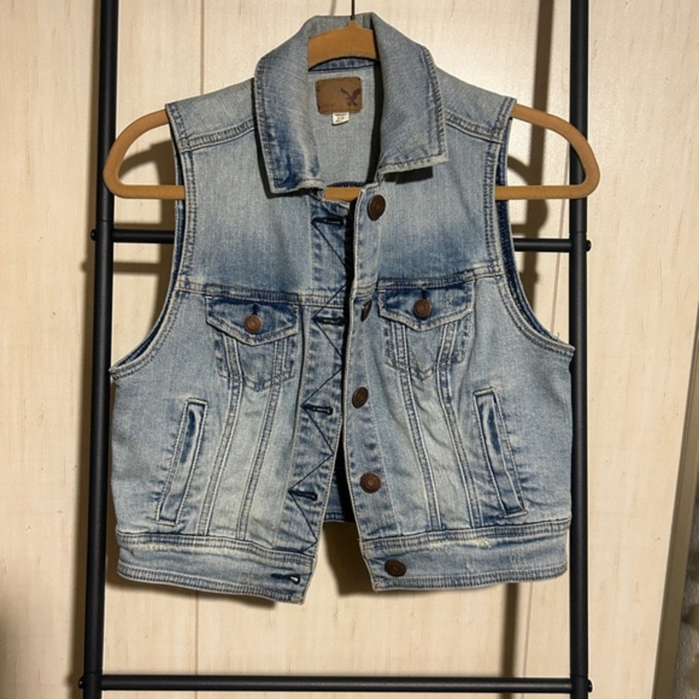 Denim Sleeveless Vest with Button Closure